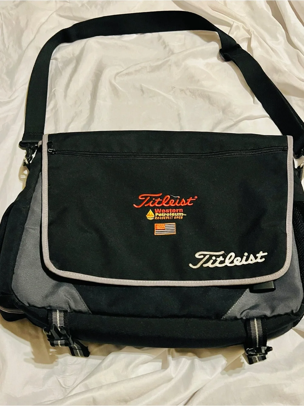Titleist Black and Gray Messenger Bag with Orange Logo